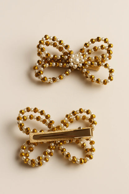 Choko Santa's Xmas Butterfly Beaded Hairclip- Gold, Off White for Girls - Choko