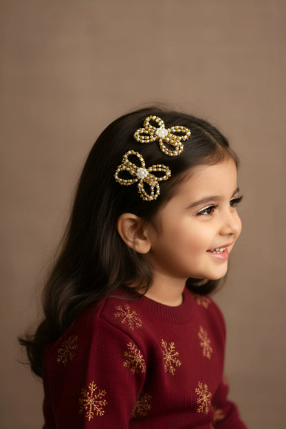 Choko Santa's Xmas Butterfly Beaded Hairclip- Gold, Off White for Girls - Choko