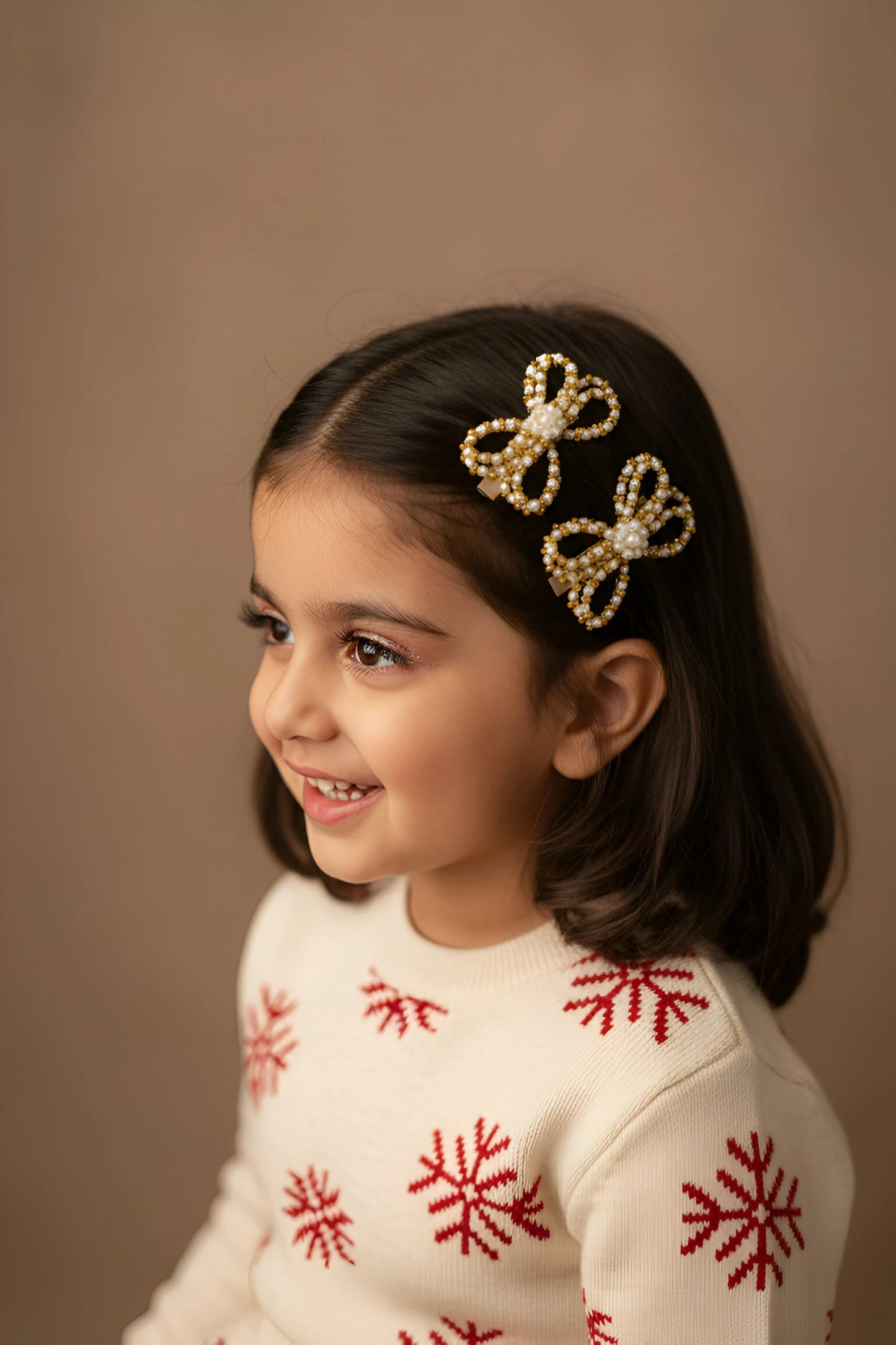 Choko Santa's Xmas Butterfly Beaded Hairclip- Gold, Off White for Girls - Choko