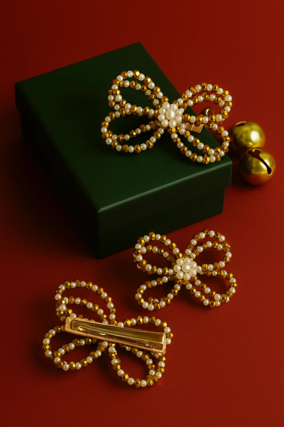 Choko Santa's Xmas Butterfly Beaded Hairclip- Gold, Off White for Girls - Choko