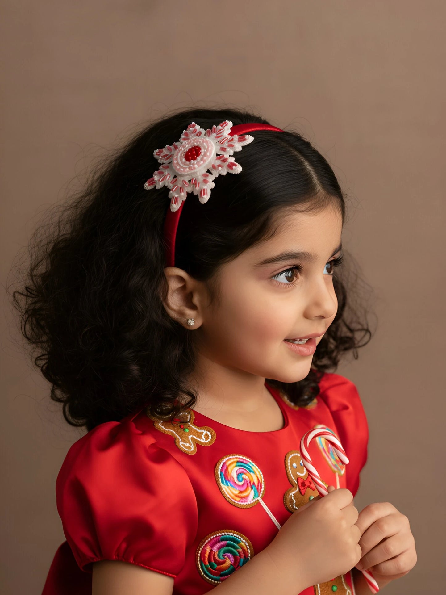 Choko Snowflake Hairband Red Velvet & White Bead Embellishment for Girls - Choko
