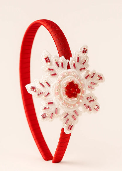 Choko Snowflake Hairband Red Velvet & White Bead Embellishment for Girls - Choko