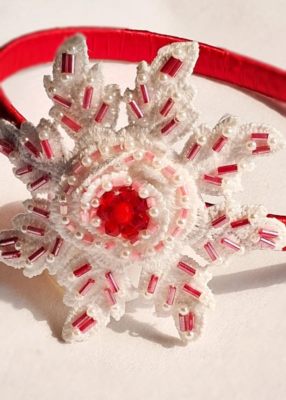 Choko Snowflake Hairband Red Velvet & White Bead Embellishment for Girls - Choko