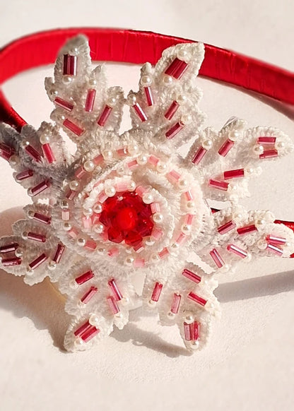 Choko Snowflake Hairband Red Velvet & White Bead Embellishment for Girls - Choko