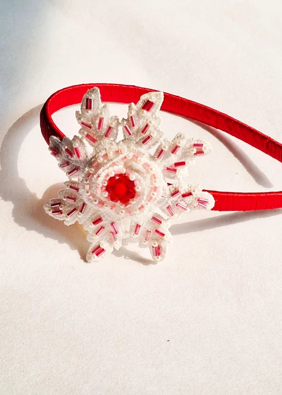 Choko Snowflake Hairband Red Velvet & White Bead Embellishment for Girls - Choko