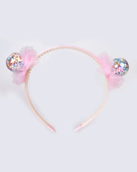 Choko Blush Pink Candy Jar Bobble Lace Hair Band for Girls - Pink, White