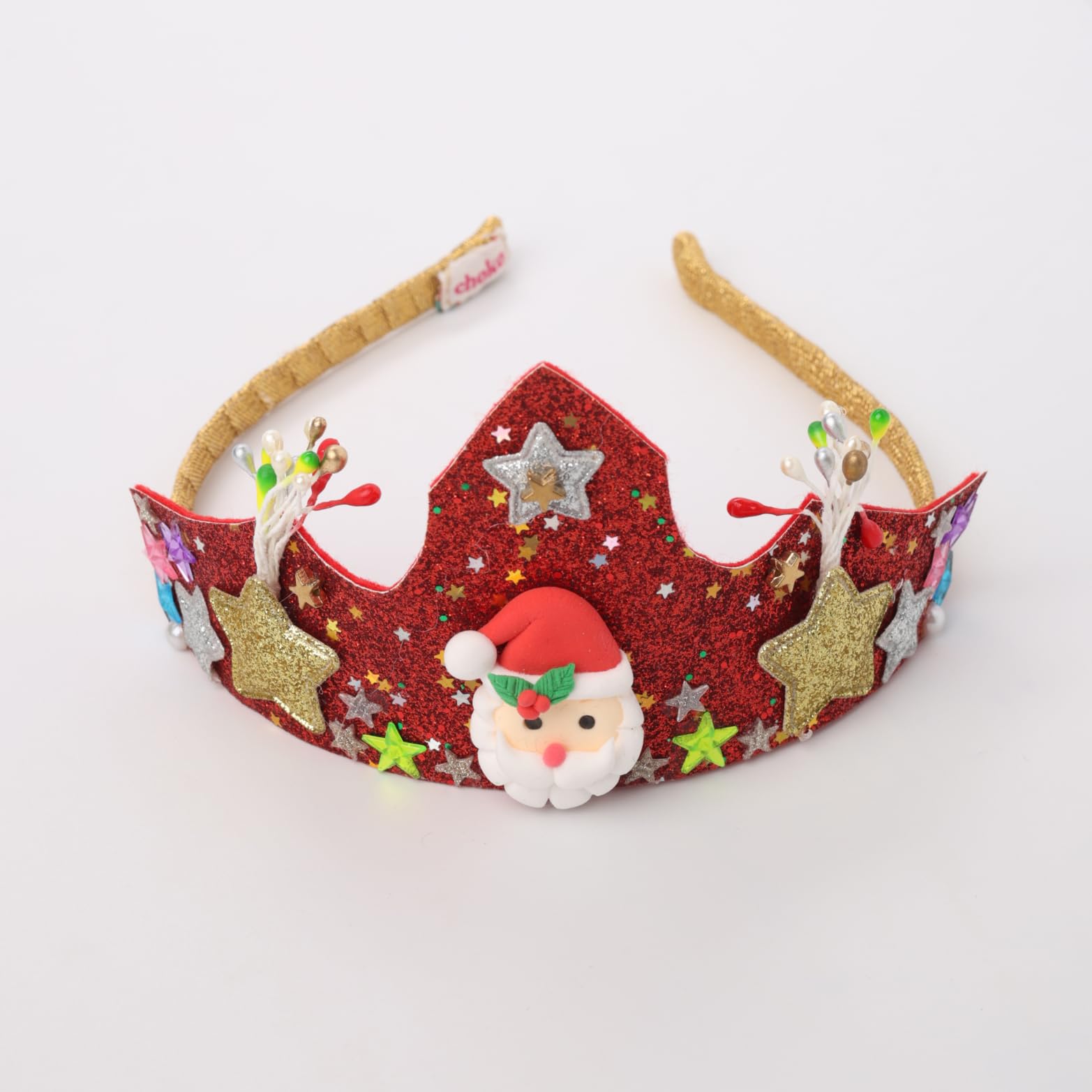Choko Christmas Crown Hair Band for Girls - Tiara with Santa, Stars & Glitter, Kids Hair Accessory - Red, Gold, White