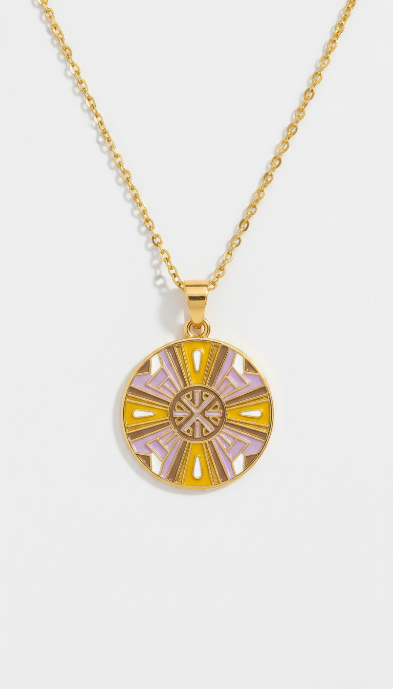 Ethnic Patterned Enamel Pendant Necklace