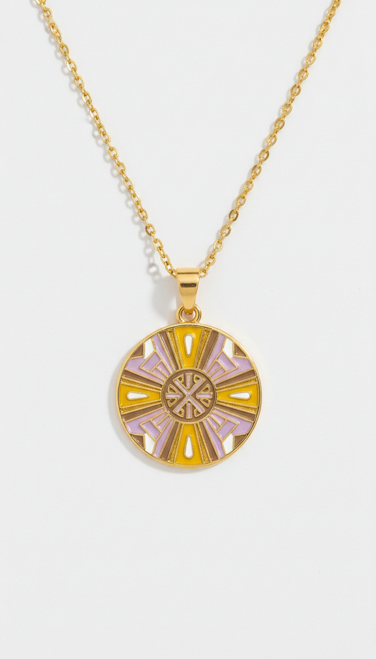 Ethnic Patterned Enamel Pendant Necklace