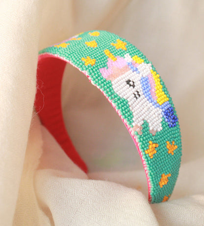 Unicorn Beaded Hairband for Girls & Kids – Green & White Fantasy Choko