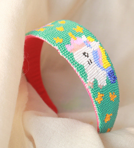 Unicorn Beaded Hairband for Girls & Kids – Green & White Fantasy Choko