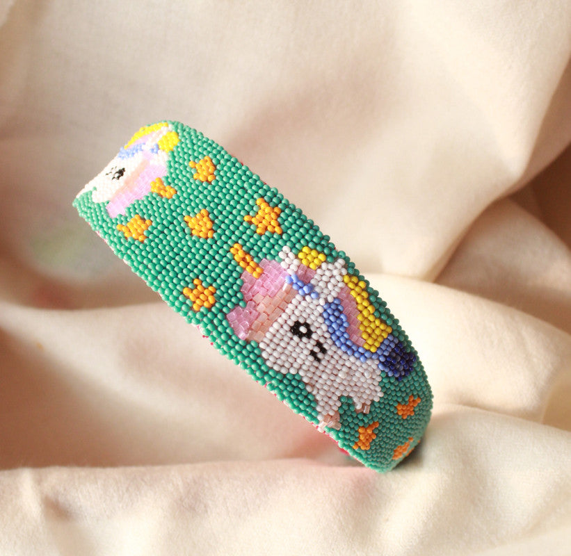 Unicorn Beaded Hairband for Girls & Kids – Green & White Fantasy Choko