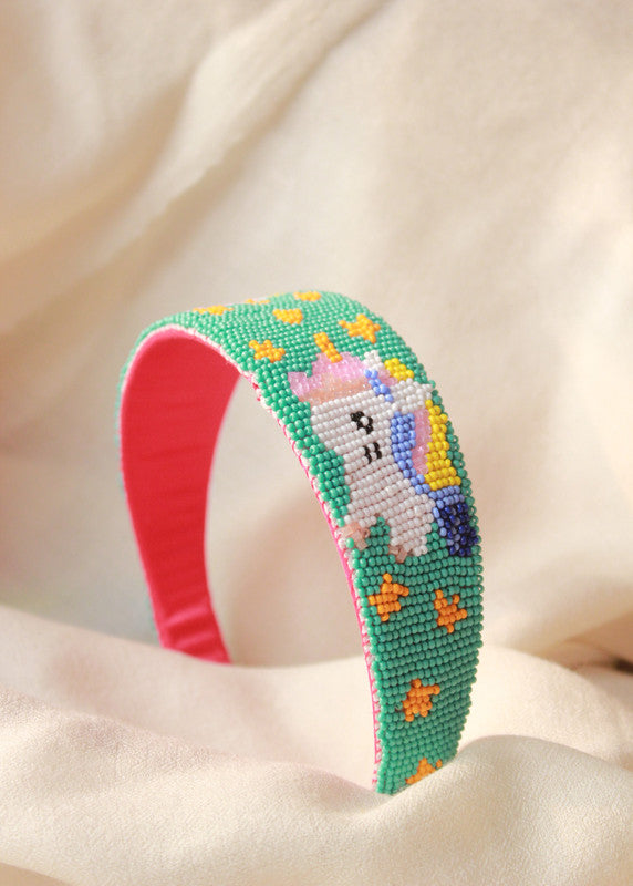 Unicorn Beaded Hairband for Girls & Kids – Green & White Fantasy Choko
