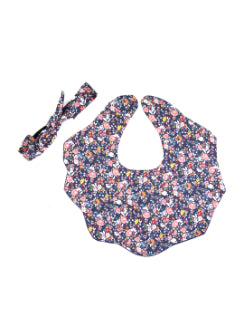 Choko Baby Bib with Snap Button Closure & Matching Headband Set - Navy Blue