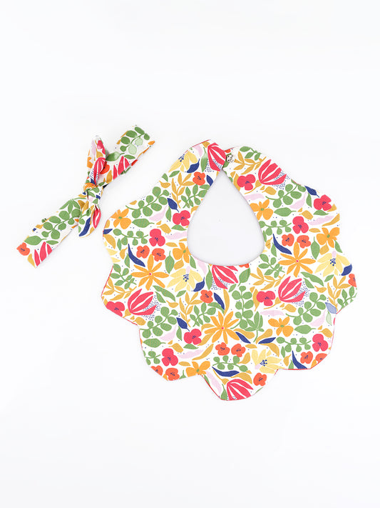 Choko Baby Bib with Snap Button Closure & Matching Headband Set - Yellow  -  Kids Accessories