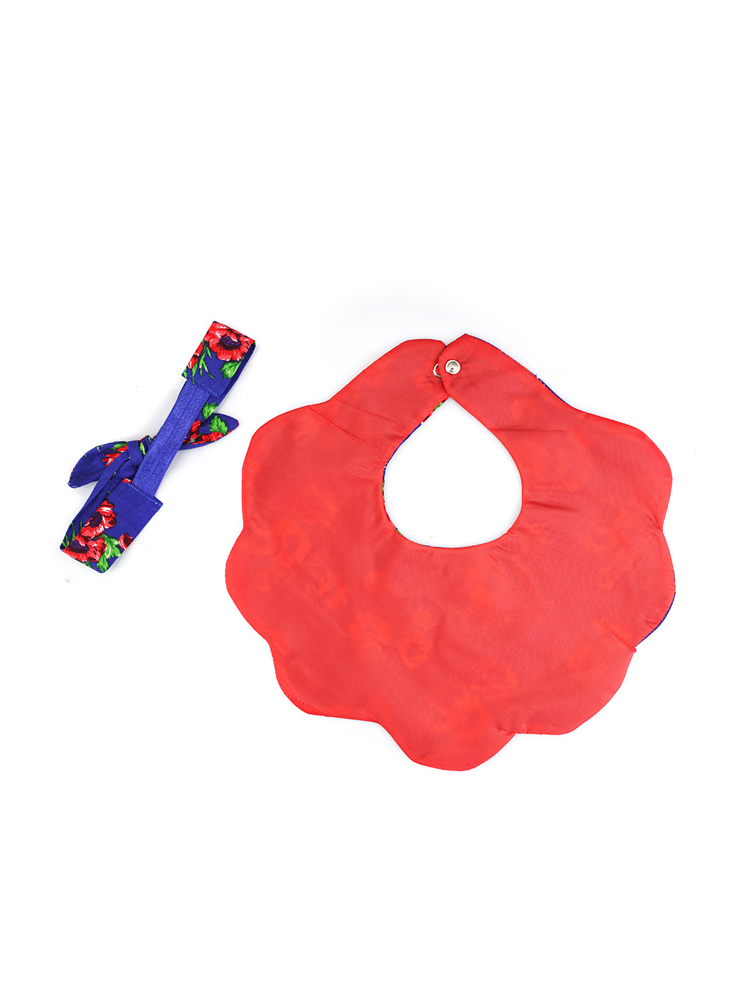 Choko Baby Bib with Snap Button Closure & Matching Headband Set - Blue  -  Kids Accessories