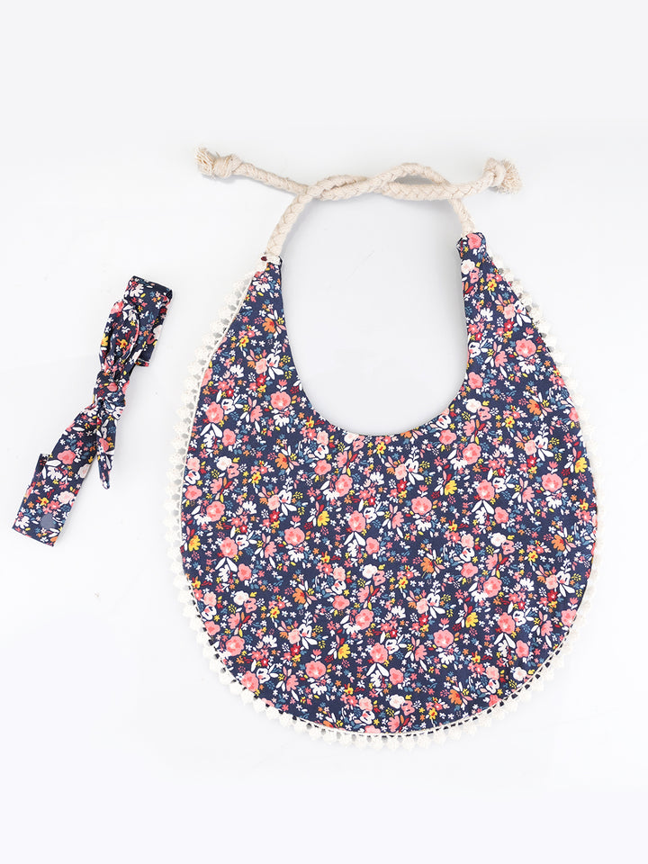 Choko Baby Bib with Adjustable Soft Dori and Matching Headband Set for Baby Girls — Blue - Choko