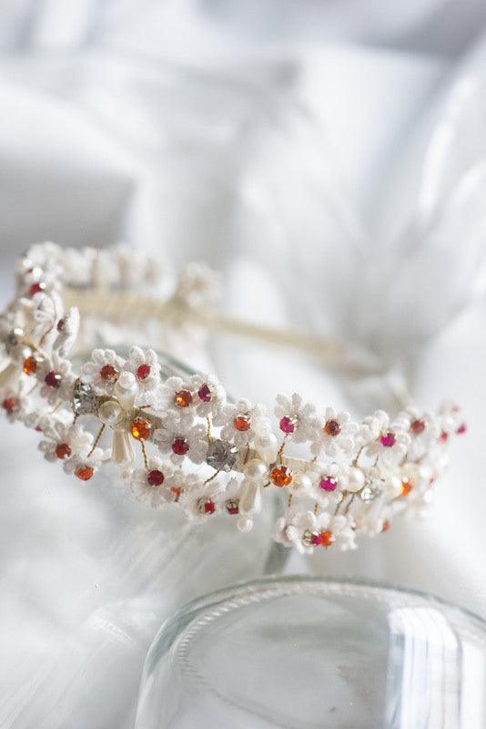 Frost & Fire Floral Hairband for Girls & Kids – White & Red Contrast Choko