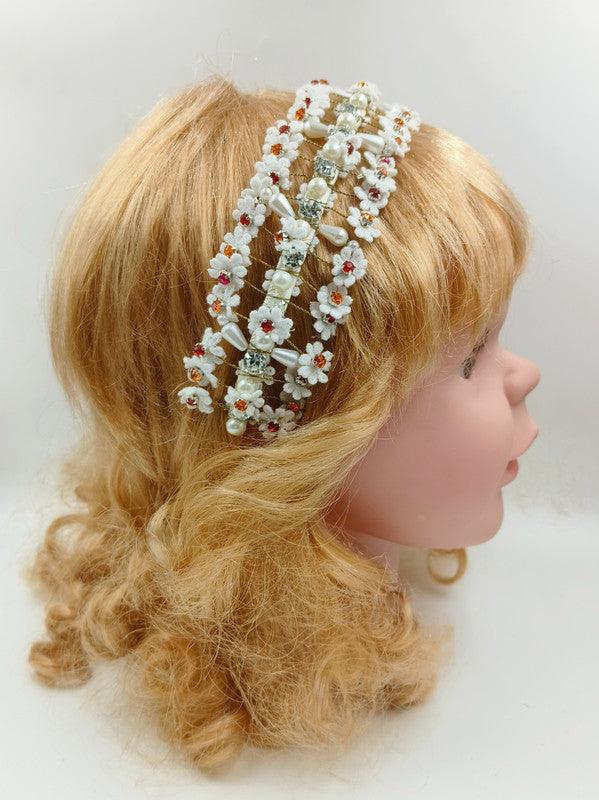Frost & Fire Floral Hairband for Girls & Kids – White & Red Contrast Choko