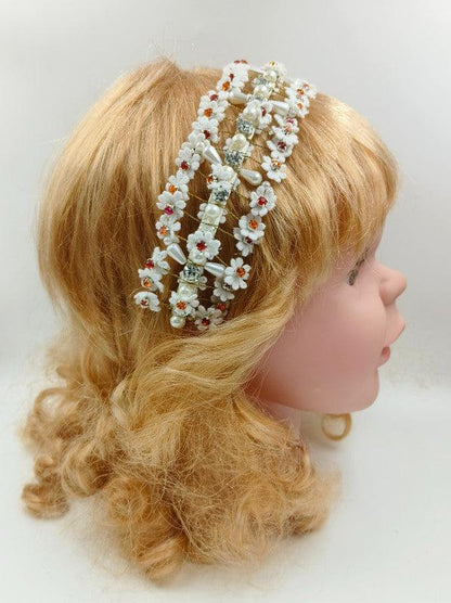 Frost & Fire Floral Hairband for Girls & Kids – White & Red Contrast Choko