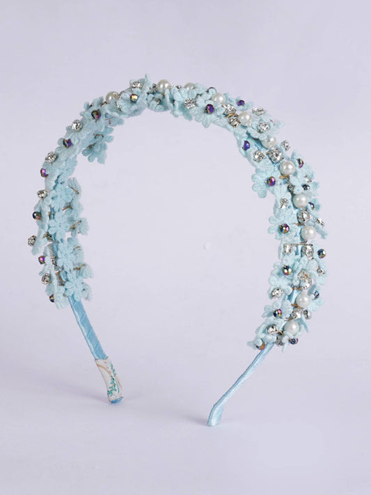 Choko White and Blue Lace and Pearl Floral Hairband