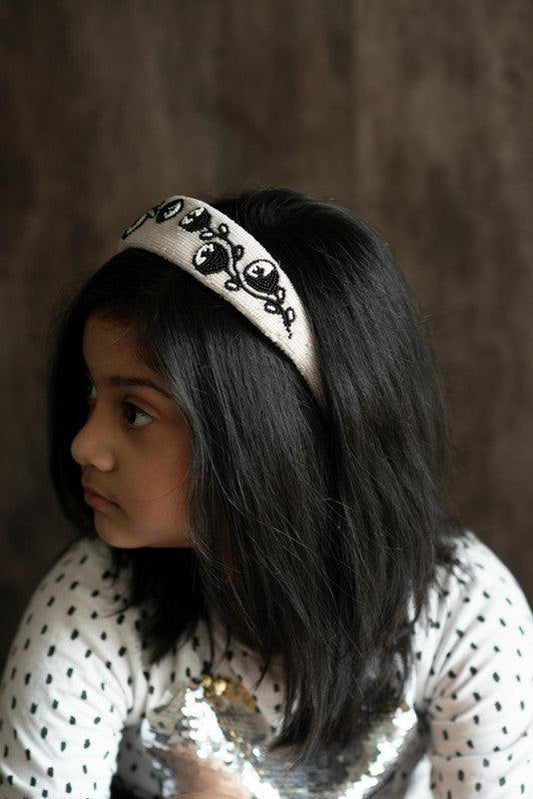 Garden Roses Beaded White Hairband for Girls & Kids – Ebony Elegance & Royal Flair Choko