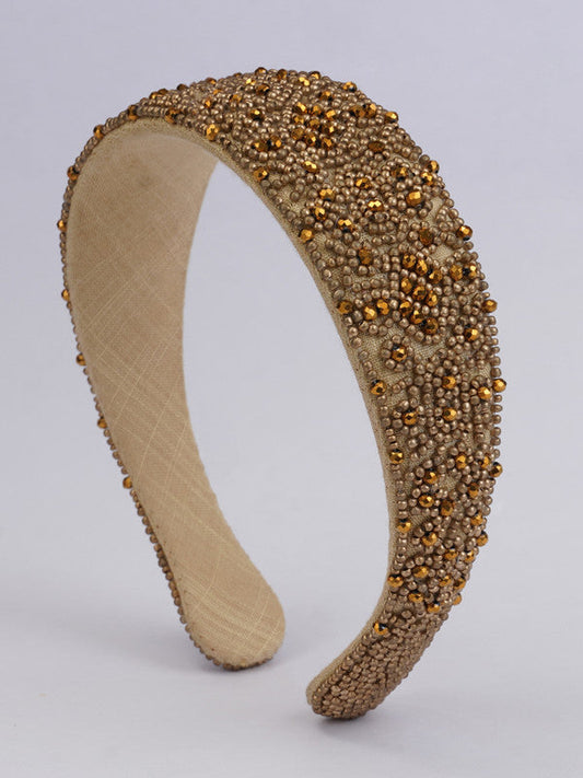 Golden Gleam Beadwork Hairband for Girls & Kids – Brown Satin Accent Choko