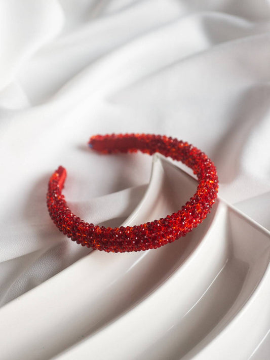 Choko Girls Red Thick Beaded Hairband - Padded Crystal Embellished Headband
