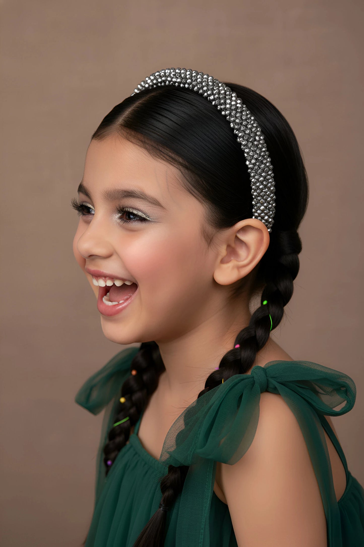 Choko Silver Serenity Beaded Hairband Adjustable Tie and Lace for Girls — Silver, White - Choko