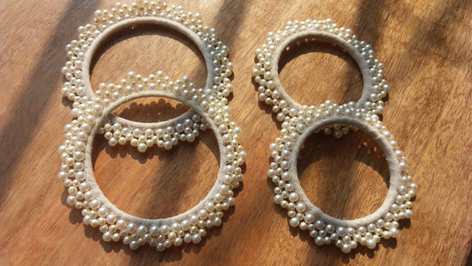 CHOKO Pair of 2 Beaded Bangles for Girls & Kids – Off White & White