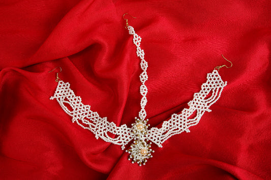 Choko Beaded Jewellery Set - Mathapatti, Necklace, Choker, Bracelet, Bangles and Ring - Off White