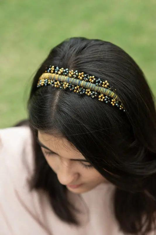 Golden Onyx Floral Hair Band Choko