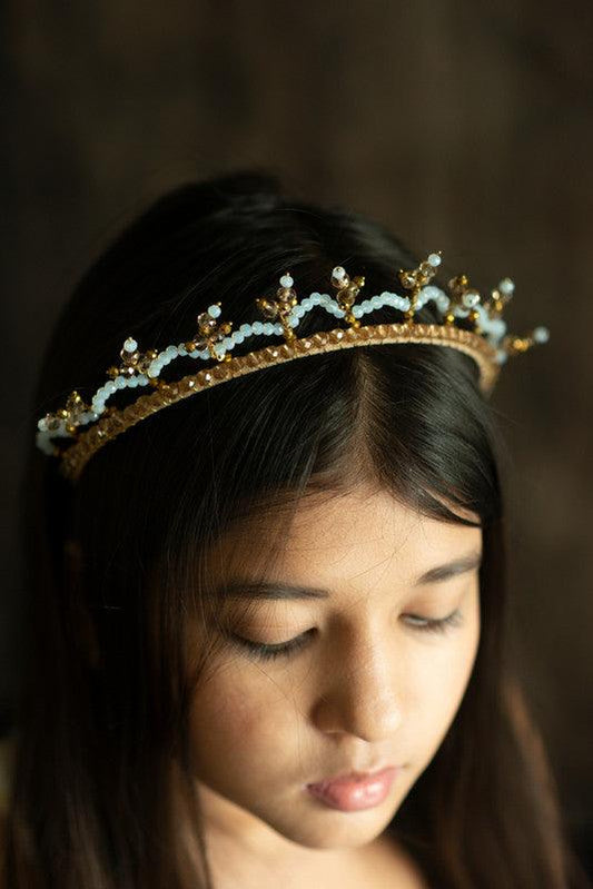 Amber Coronet Crystal Hair Band for Girls & Kids – Regal White & Gold - Choko