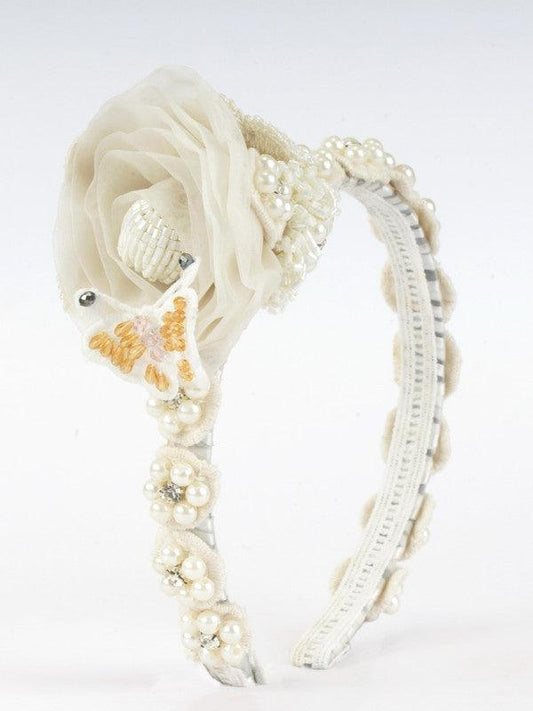 Pearl Princess Floral Hair Band for Girls & Kids – Organza & Lace Mix Choko