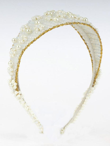 Weaved & Thread Beaded Hair Band for Girls & Kids – White Minimalist Pearls Choko