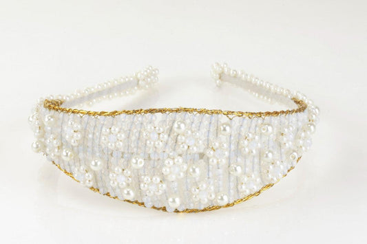 Weaved & Thread Beaded Hair Band for Girls & Kids – White Minimalist Pearls Choko