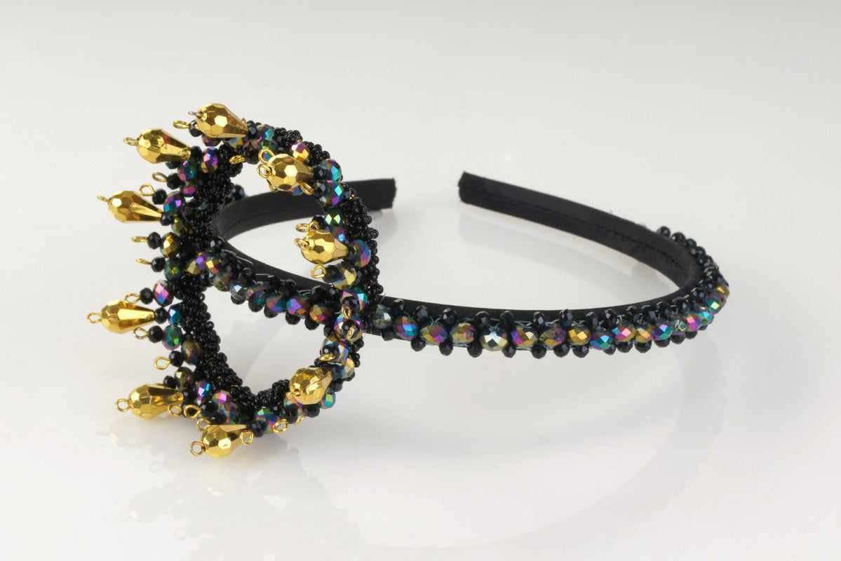 Choko – Maleficent’s Crystal Crown Pearl Hairband for Girls & Kids – Black & Gold