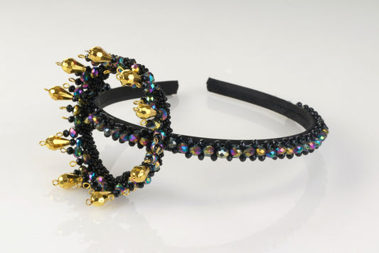 Choko – Maleficent’s Crystal Crown Pearl Hairband for Girls & Kids – Black & Gold