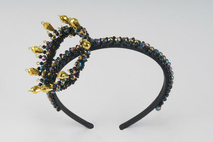 Choko – Maleficent’s Crystal Crown Pearl Hairband for Girls & Kids – Black & Gold