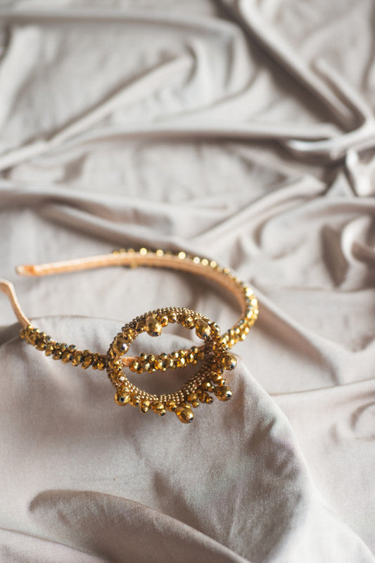 Monarch’s Gold Embellished Crown Hairband – Handcrafted for Girls & Kids