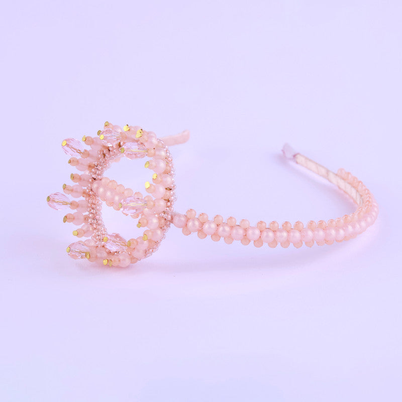Choko Princess Crown Shaped Beaded Hair Band with Crystal Embellishments Peach for Girls