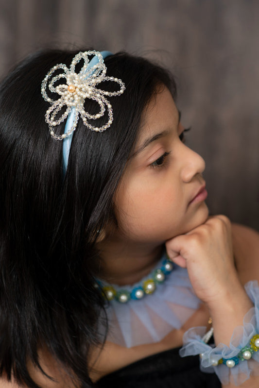 Crystal Daisy in Azure Headband - Pearls & Petals for Girls