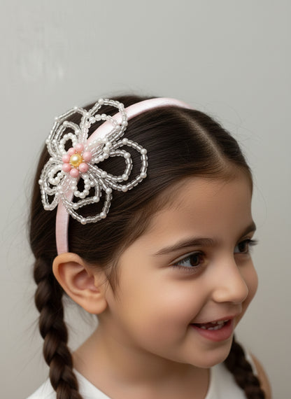 Choko Girls' Pink Blossom Headband - Beaded Flower & Pearl Accents - Choko