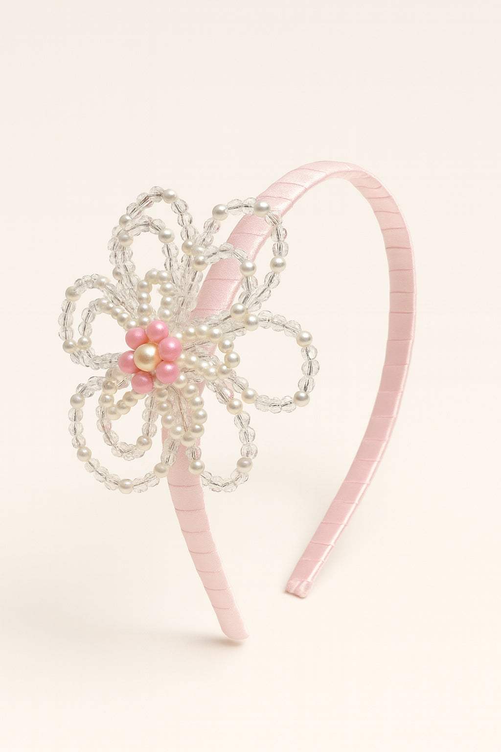 Choko Girls' Pink Blossom Headband - Beaded Flower & Pearl Accents - Choko