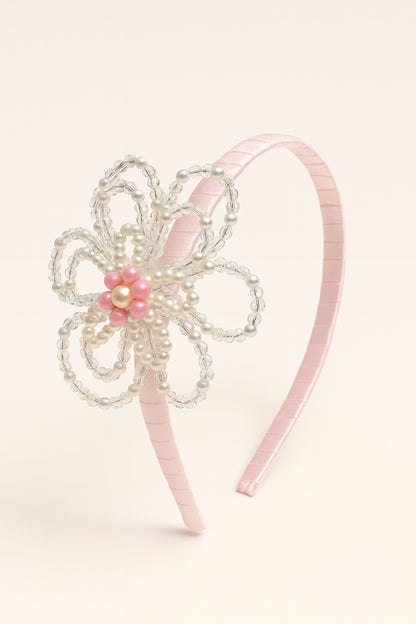Choko Girls' Pink Blossom Headband - Beaded Flower & Pearl Accents - Choko