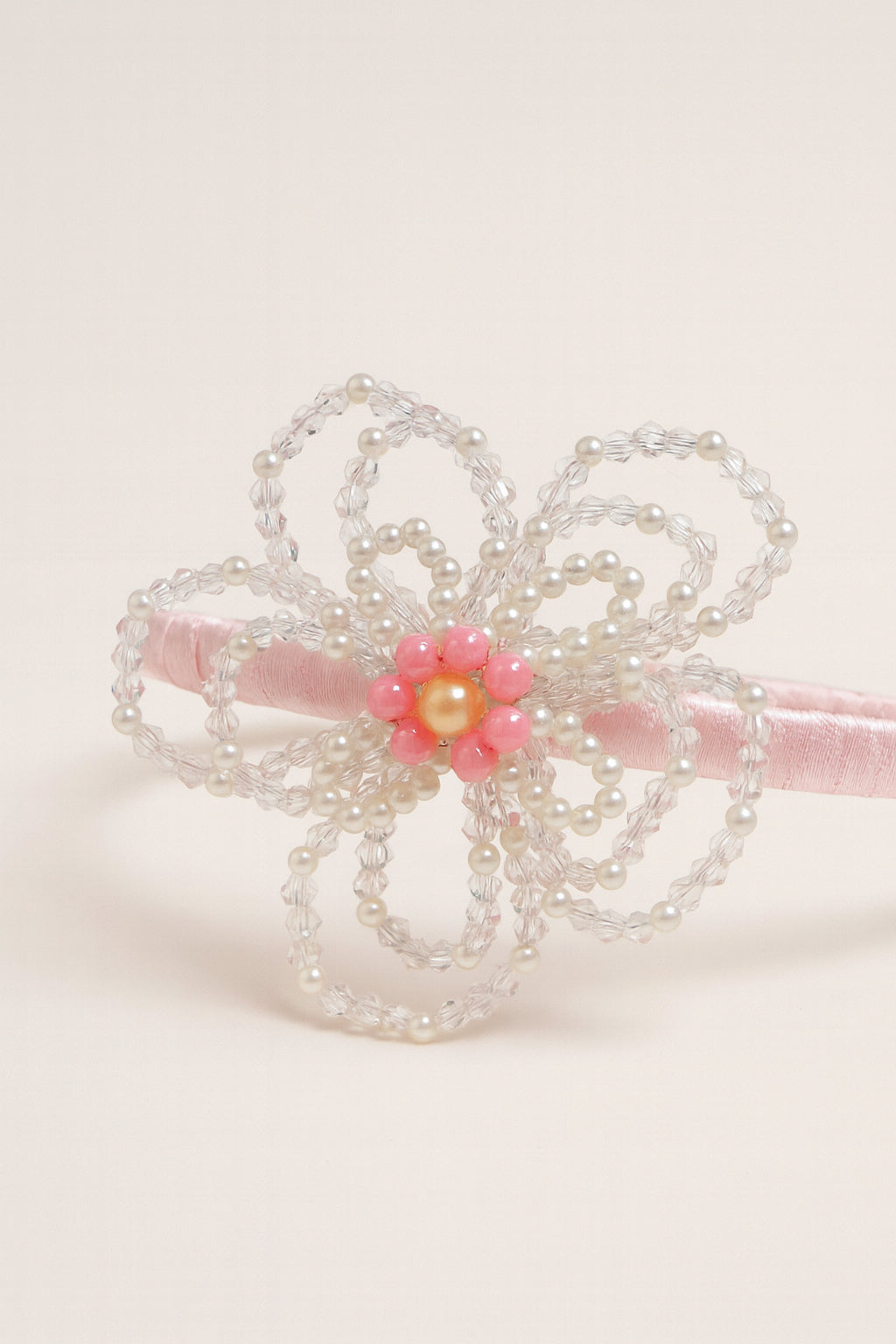 Choko Girls' Pink Blossom Headband - Beaded Flower & Pearl Accents - Choko