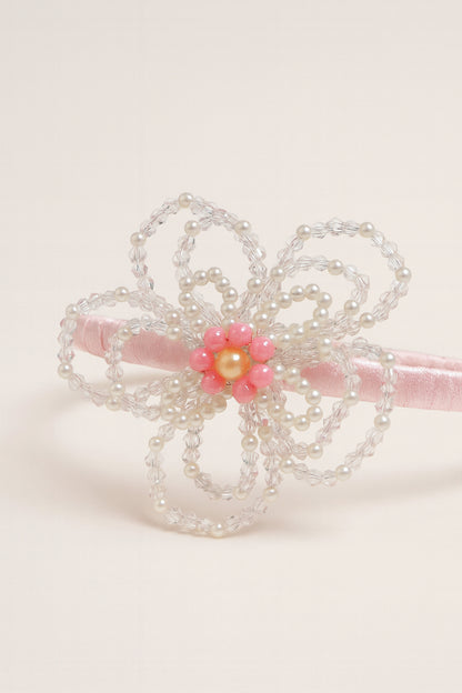 Choko Girls' Pink Blossom Headband - Beaded Flower & Pearl Accents - Choko