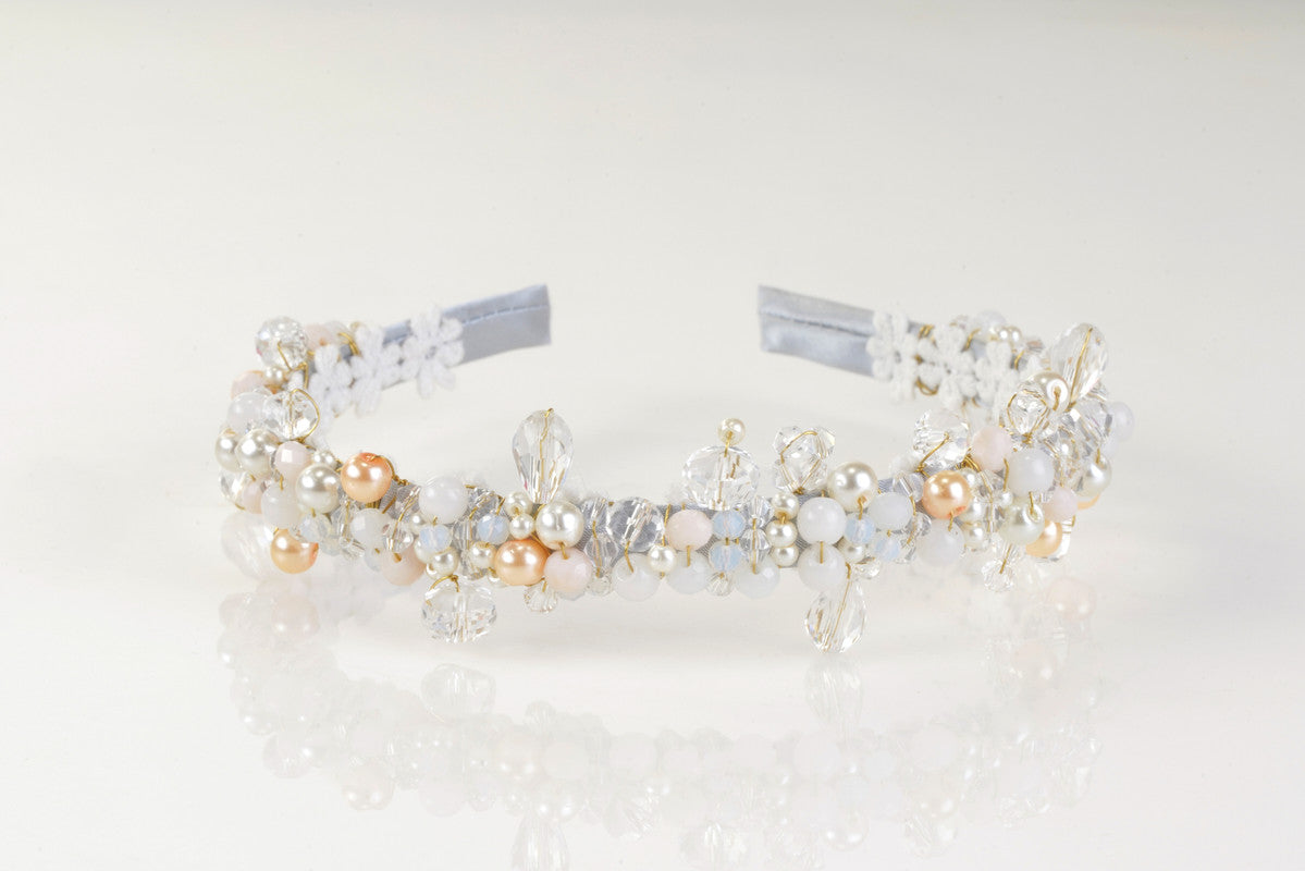 Iconic Petals Jeweled Hairband for Girls & Kids – Grey & Clear Crystal Flourish Choko