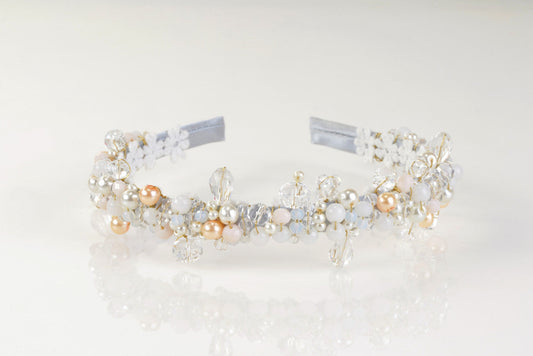Iconic Petals Jeweled Hairband for Girls & Kids – Grey & Clear Crystal Flourish Choko