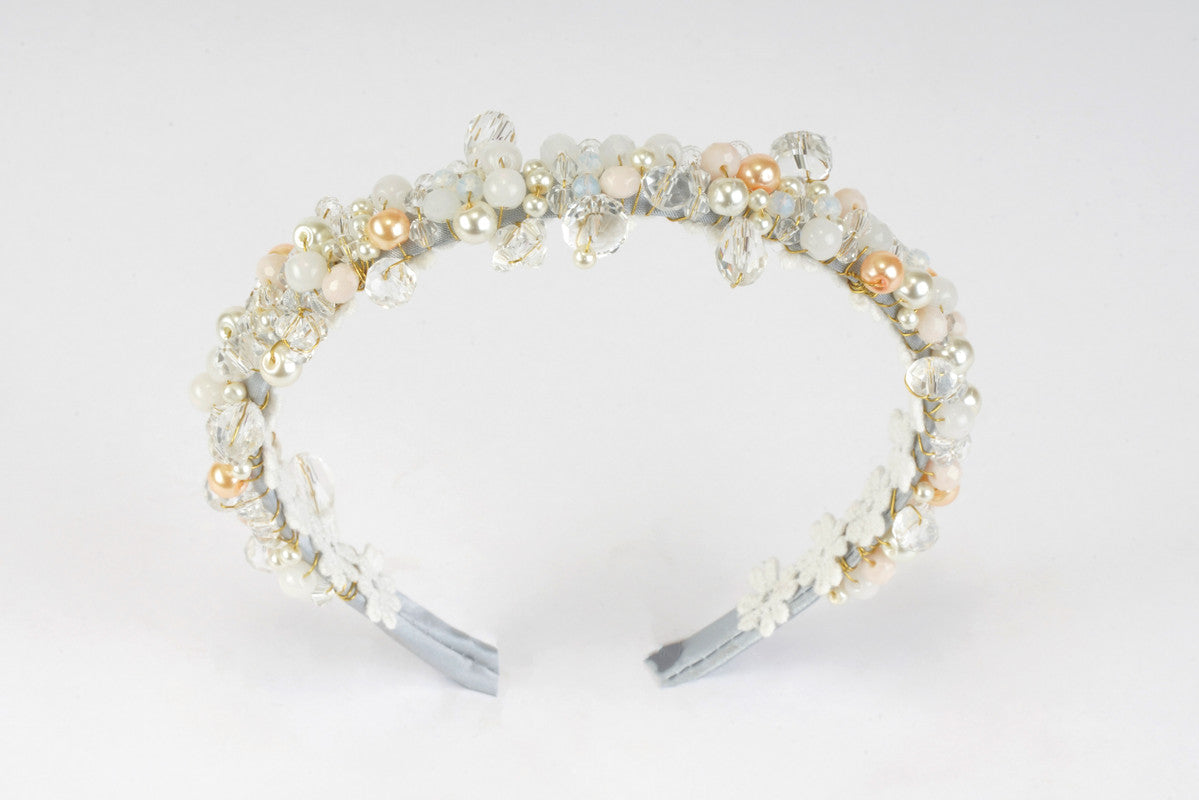 Iconic Petals Jeweled Hairband for Girls & Kids – Grey & Clear Crystal Flourish Choko